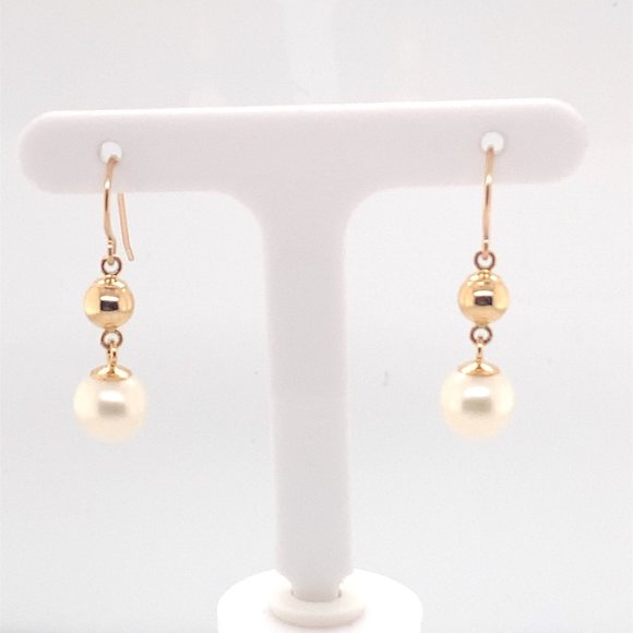 14K Yellow Gold Pearl Dangle Earrings - Picture 2 of 3